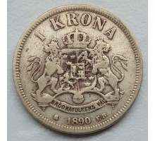 Швеция 1 крона 1890 серебро