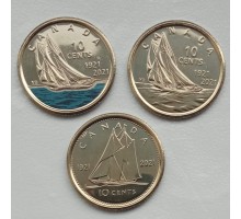 Канада 10 центов 2021. 100 лет паруснику Bluenose. Набор 3 шт.