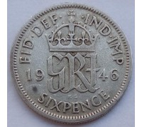Великобритания 6 пенсов 1946 серебро