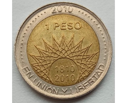 Аргентина 1 песо 2010. 200 лет Аргентине - вулкан Аконкагуа