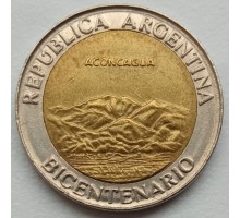 Аргентина 1 песо 2010. 200 лет Аргентине - вулкан Аконкагуа