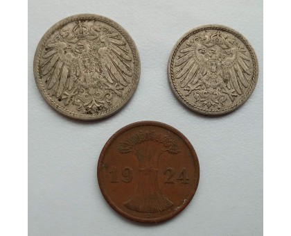 Германия 2, 5, 10 пфеннигов 1890-1924. Набор 3 монеты