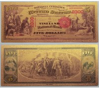 Сувенирная пластиковая банкнота США 5 долларов 1875