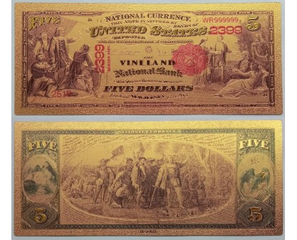 Сувенирная пластиковая банкнота США 5 долларов 1875