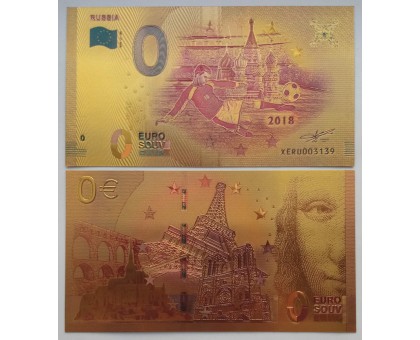 Сувенирная пластиковая банкнота 0 евро Чемпионат мира по футболу 2018 г. в России ФИФА