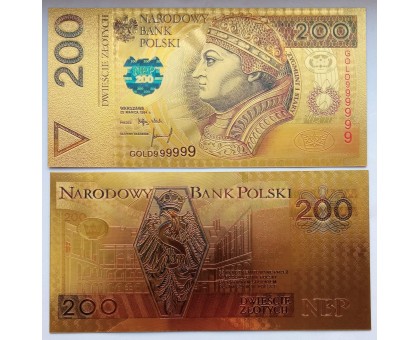 Сувенирная пластиковая банкнота Польша 200 злотых 1994