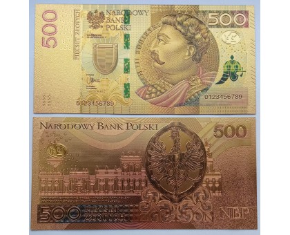 Сувенирная пластиковая банкнота Польша 500 злотых 1994