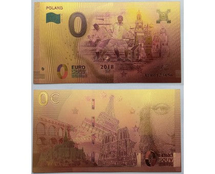 Сувенирная пластиковая банкнота 0 евро Чемпионат мира по футболу 2018 г. в России ФИФА Польша