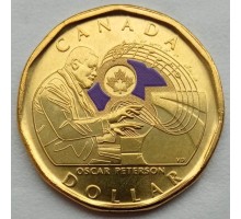 Канада 1 доллар 2022. Джазовый музыкант Оскар Петерсон (цветная)