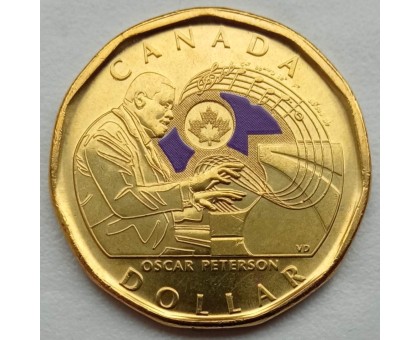 Канада 1 доллар 2022. Джазовый музыкант Оскар Петерсон (цветная)