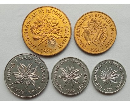 Мадагаскар 1984-2002. Набор 5 монет UNC