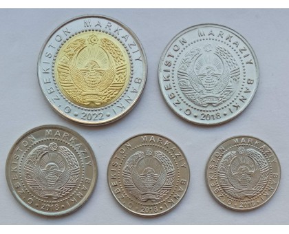 Узбекистан 2018-2022. Набор 5 монет UNC