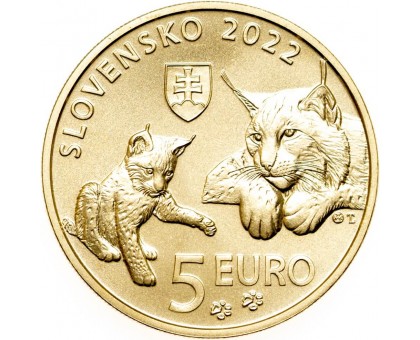 Словакия 5 евро 2022. Фауна и флора Словакии - Рысь