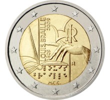 Италия 2 евро 2009. 200 лет со дня рождения Луи Брайля