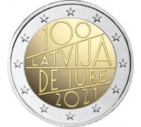 Латвия 2 евро 2021. 100 лет признания Латвии де-юре