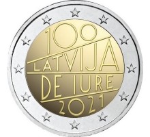 Латвия 2 евро 2021. 100 лет признания Латвии де-юре