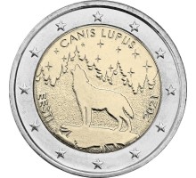 Эстония 2 евро 2021. Эстонское национальное животное - волк