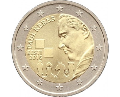 Эстония 2 евро 2016. 100 лет со дня рождения шахматиста Пауля Кереса