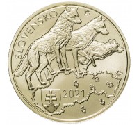 Словакия 5 евро 2021. Фауна и флора Словакии. Серый волк