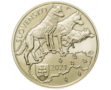 Словакия 5 евро 2021. Фауна и флора Словакии. Серый волк