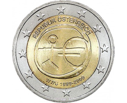 Австрия 2 евро 2009. 10 лет монетарной политике ЕС (EMU) и введению евро