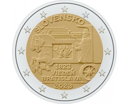 Словакия 2 евро 2023. 200 лет открытия конной почты Вена-Братислава