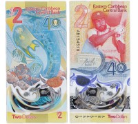 Восточные Карибы 2 доллара 2023 (2024). 40 лет Центральному банку, полимер
