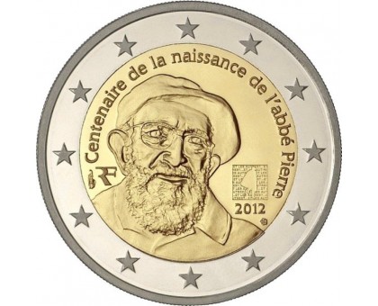 Франция 2 евро 2012. 100 лет со дня рождения аббата Пьера