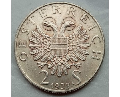 Австрия 2 шиллинга 1937. 200 лет со дня завершения строительства церкви Святого Карла, серебро