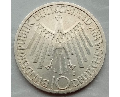 Германия (ФРГ) 10 марок 1972. XX летние Олимпийские Игры, Мюнхен 1972 - Эмблема, серебро