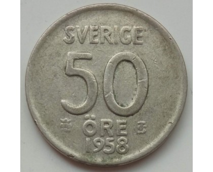 Швеция 50 эре 1958 серебро
