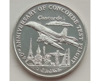 Остров Мэн 1 крона 2009. 40 лет испытательному полету Конкорда UNC