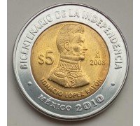 Мексика 5 песо 2008. 200 лет независимости. Игнасио Лопес Район