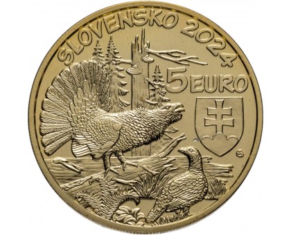 Словакия 5 евро 2024. Фауна и флора Словакии - Глухарь