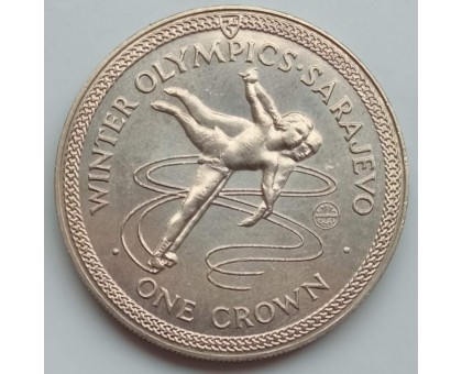 Остров Мэн 1 крона 1984. XIV зимние Олимпийские Игры, Сараево 1984