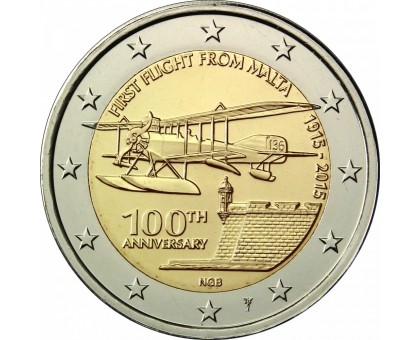 Мальта 2 евро 2015. 100 лет первому авиаполету с Мальты