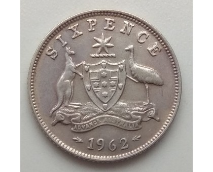 Австралия 6 пенсов 1962. Серебро