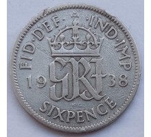 Великобритания 6 пенсов 1938 серебро