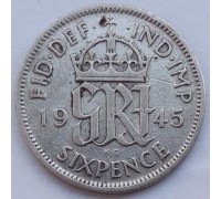 Великобритания 6 пенсов 1945 серебро