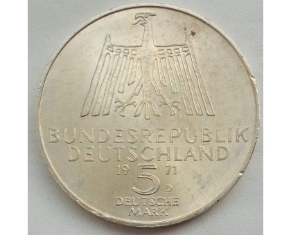 Германия (ФРГ) 5 марок 1971. 500 лет со дня рождения Альбрехта Дюрера. Серебро