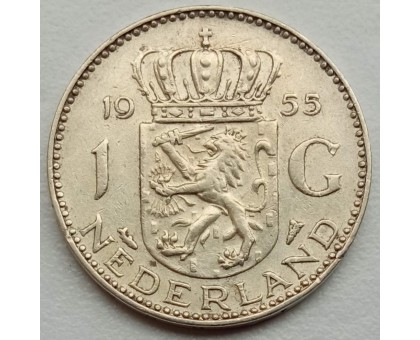 Нидерланды 1 гульден 1955 серебро