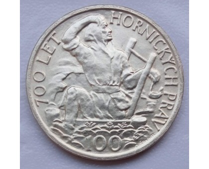 Чехословакия 100 крон 1949. 700 лет Праву добычи серебра в Йиглаве. Серебро