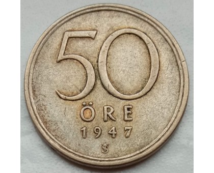 Швеция 50 эре 1947 серебро