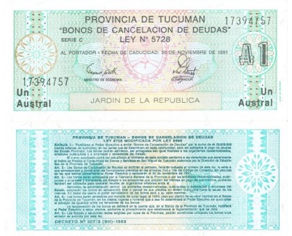 Аргентина 1 аустраль 1988-1991. Провинция Тукуман
