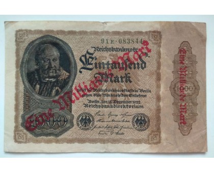 Германия 1000000 (1 миллион марок) 1922 надпечатка на 1000 марок