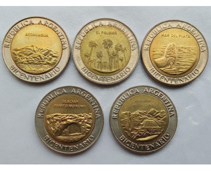 Аргентина 1 песо 2010. 200 лет Аргентинe набор 5 монет