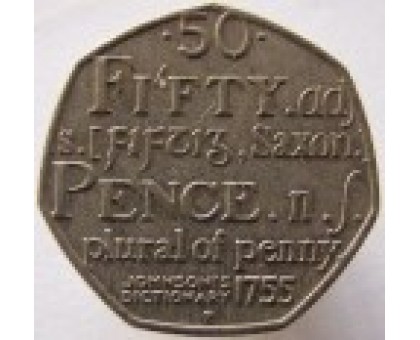 Великобритания 50 пенсов 2005 250 лет со дня опубликования Словаря Английского языка Сэмюэла Джонсона