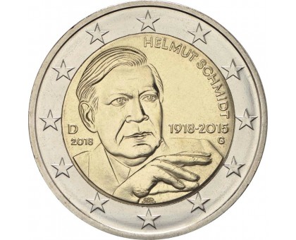 Германия 2 евро 2018. 100 лет со дня рождения Гельмута Шмидта