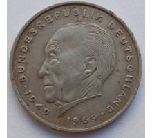 Германия (ФРГ) 2 марки 1969-1987. Конрад Аденауэр, 20 лет Федеративной Республике (1949-1969)