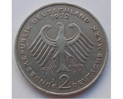Германия (ФРГ) 2 марки 1970-1987. Теодор Хойс, 20 лет Федеративной Республике (1949-1969)